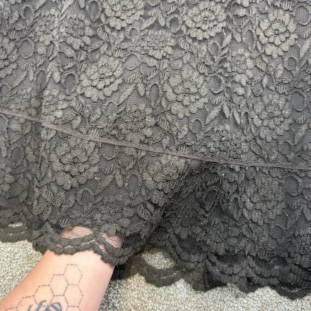 Old Navy Womens 6 Brown Floral Lace A Line Skirt Scalloped Boho Cottagecore